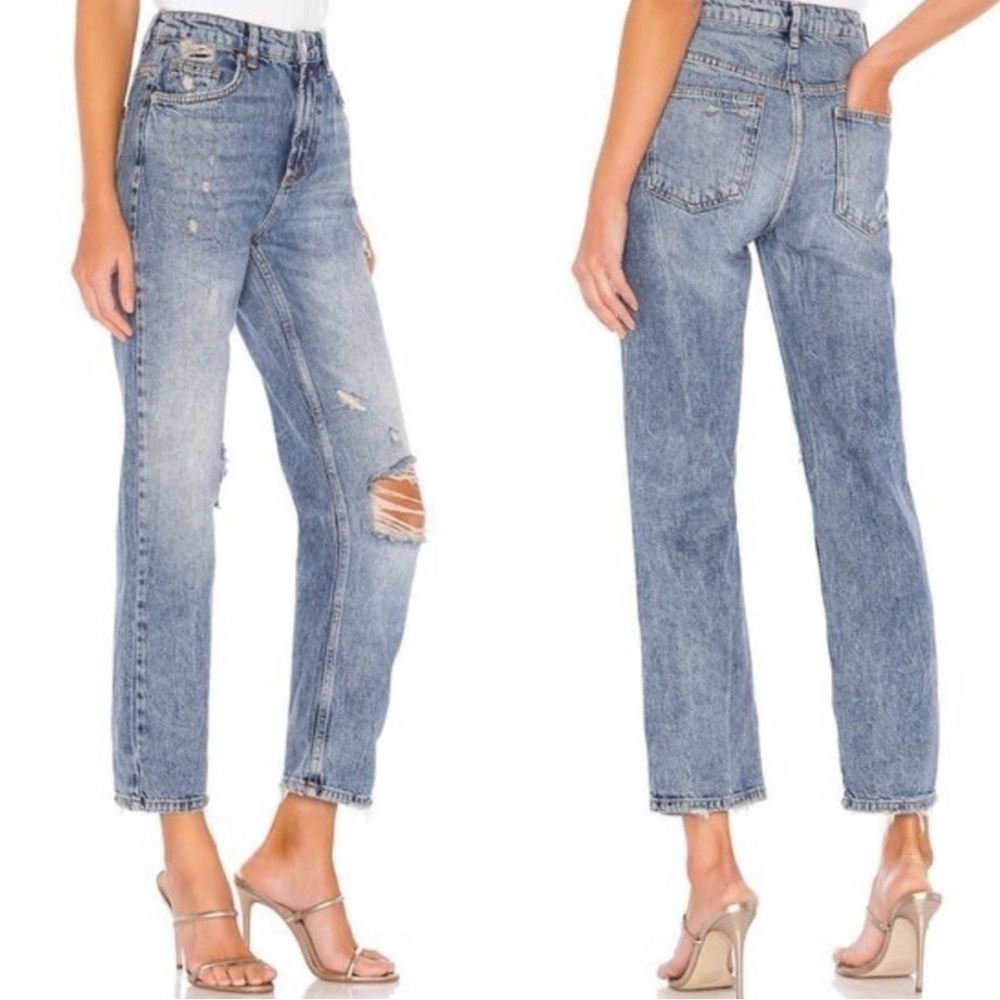 Free People Dakota Denim Straight Leg High Rise Boho-Chic Jeans - Sz 28